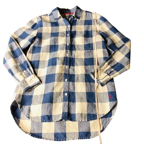 JOULES - Womens blue and white checkered long sleeve shirt Size 4 - Picture 10 of 11